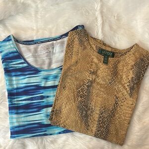 LAUREN RALPH LAUREN 2 WOMEN’S BLUE &  BROWN SUMMER TOPS 1X